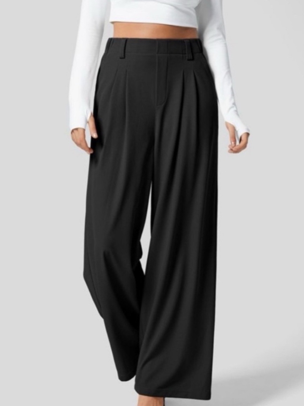 Halara Black High Waisted Wide Leg Waffle Pants Size L